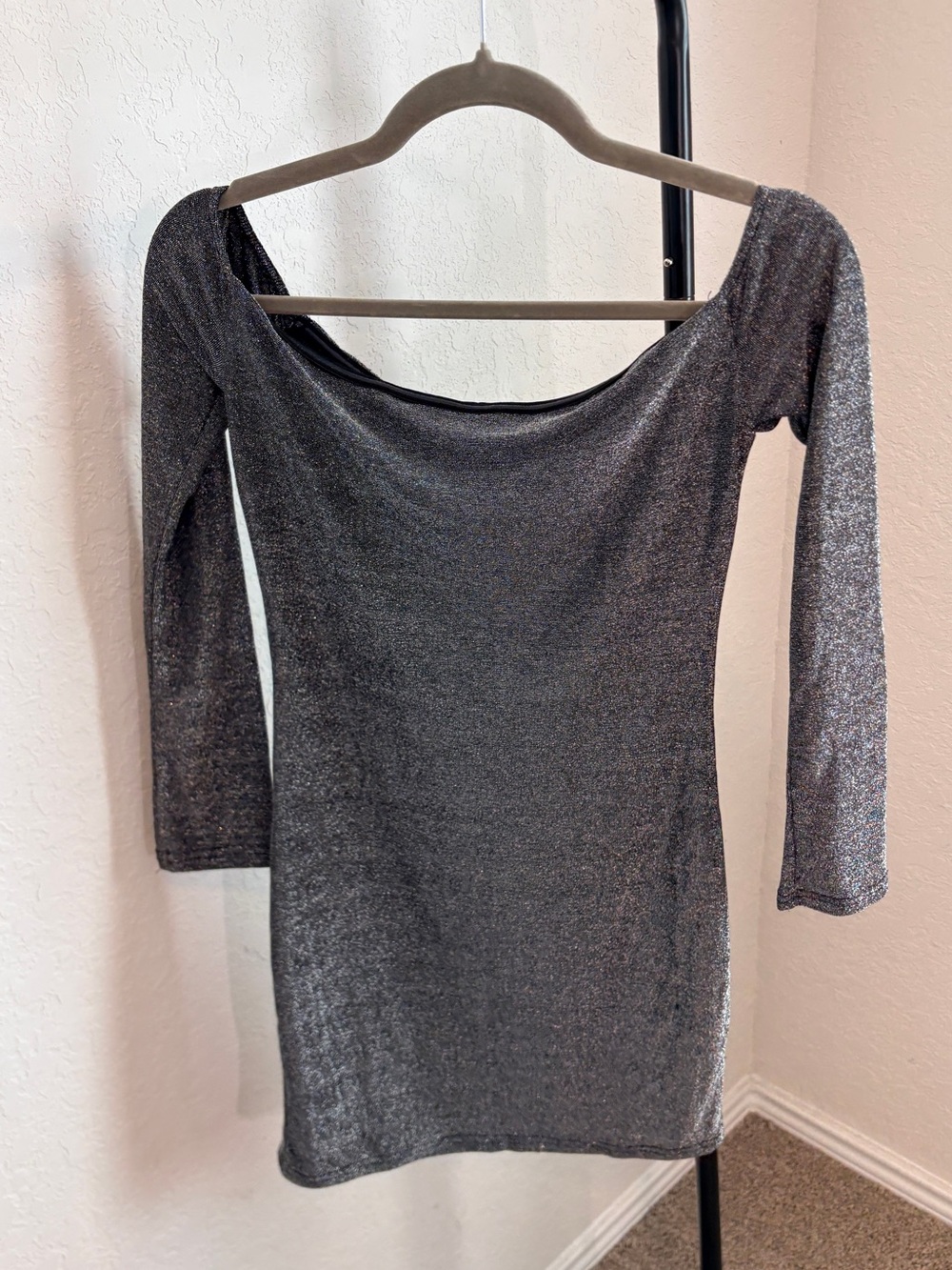 White Fox Boutique Metallic Gray Long Sleeve Bodycon Dress